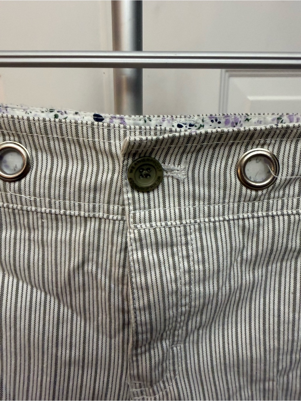 Weatherproof Women's White Pinstriped Bermuda Shorts with Olive Pocket Trim - Picture 3 of 9